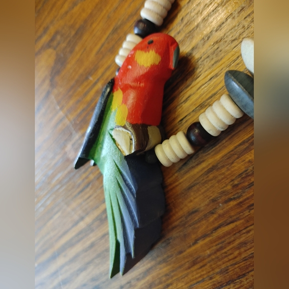 Colorful HANDCARVED Parrot Bird Tropical Wooden Necklace (201) - Picture 2 of 7